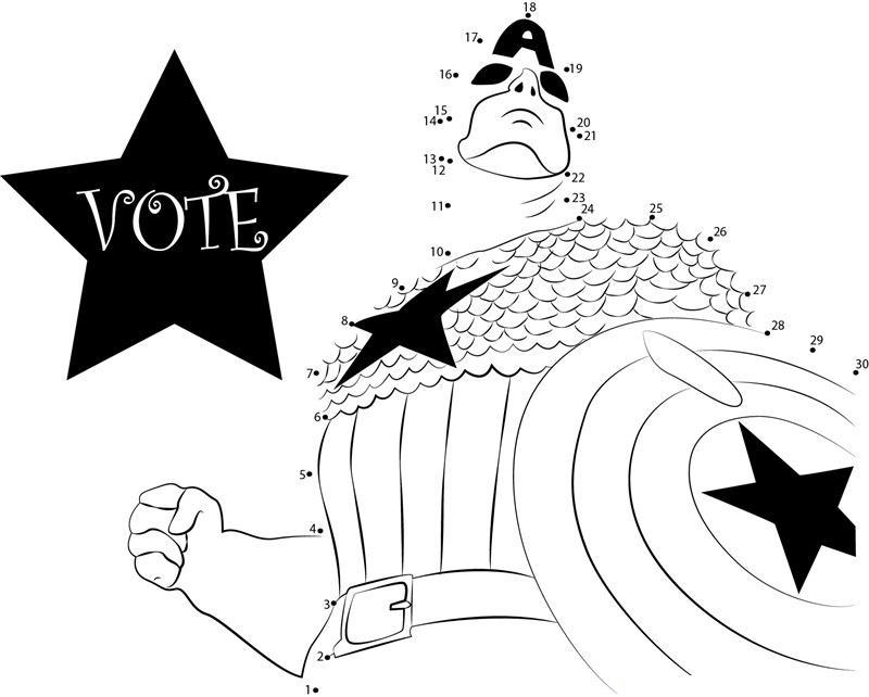 Captain America Vote printable dot to dot worksheet