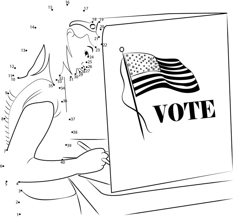 Girl Give Her Vote printable dot to dot worksheet