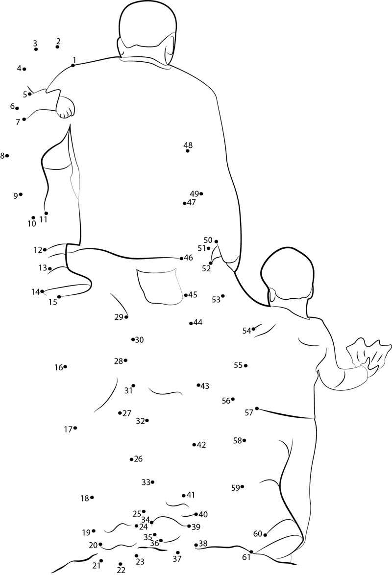 Father With Kids printable dot to dot worksheet