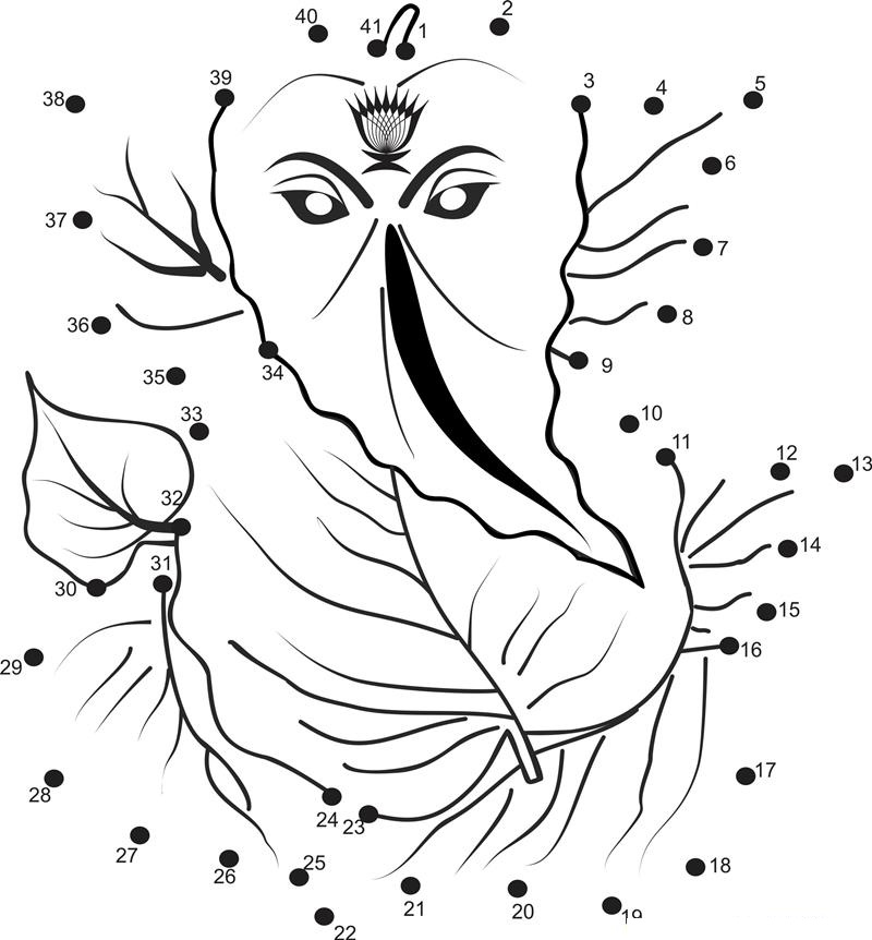 Ganesh On Leaf printable dot to dot worksheet