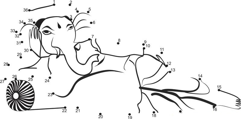 Lord Ganesh Resting dot to dot worksheets