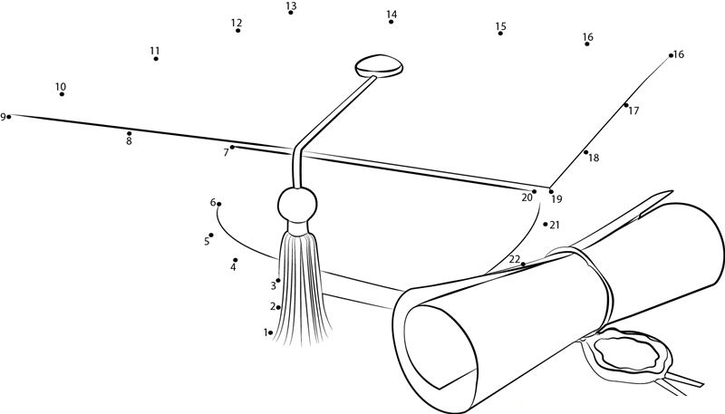 Graduation Cap Diploma dot to dot worksheets