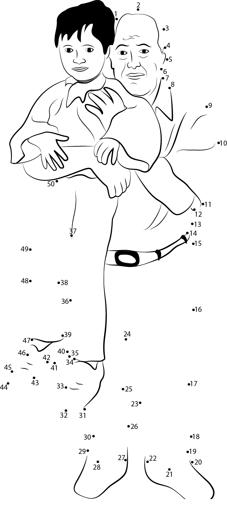 Grandfather Playing With Grand Son printable dot to dot worksheet