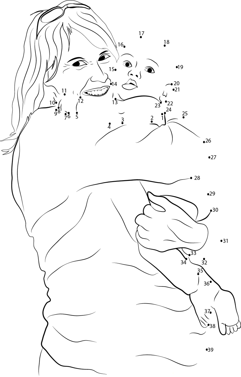 Grandmother Holding Baby printable dot to dot worksheet