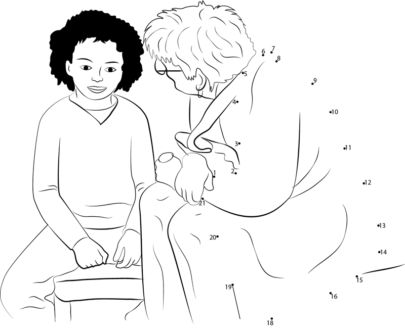 Grandmother Talking With Granddaughter printable dot to dot worksheet