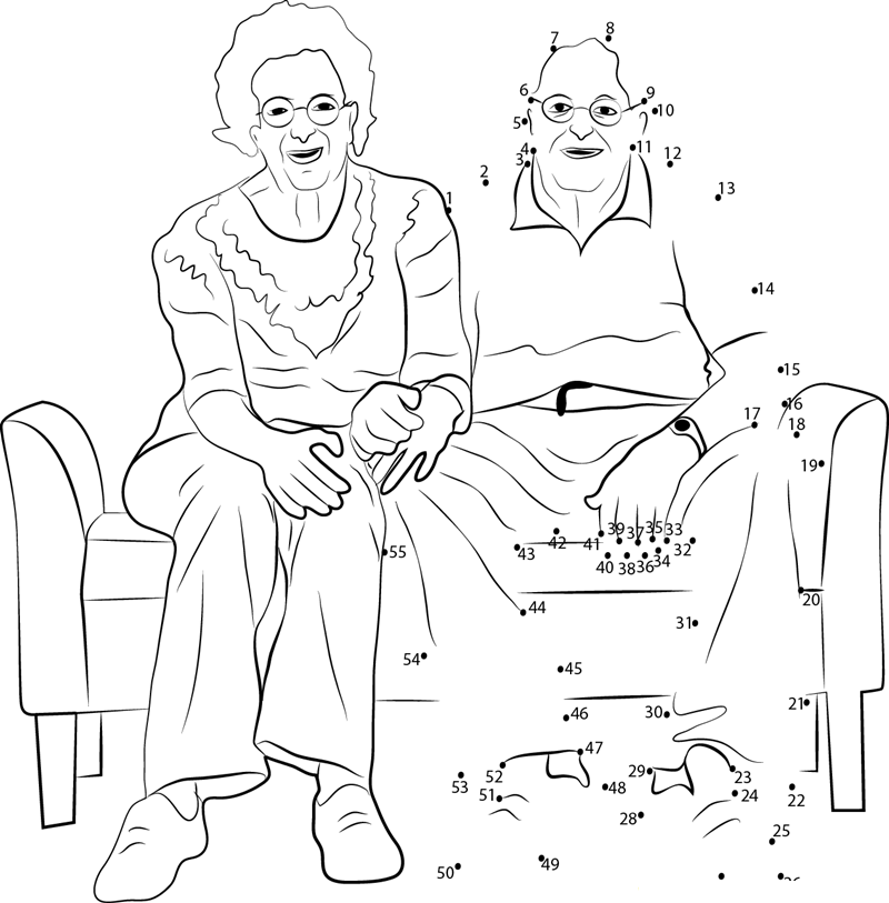 Grandparents Sitting On Sofa dot to dot worksheets