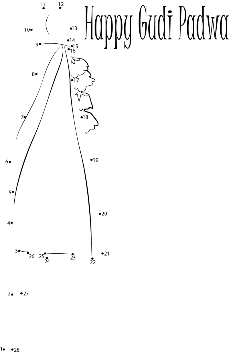 Wishing Happy Gudi Padwa printable dot to dot worksheet