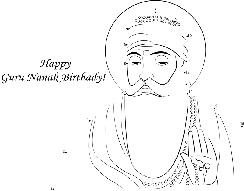 Happy Guru Nanak Jayanti printable dot to dot worksheet