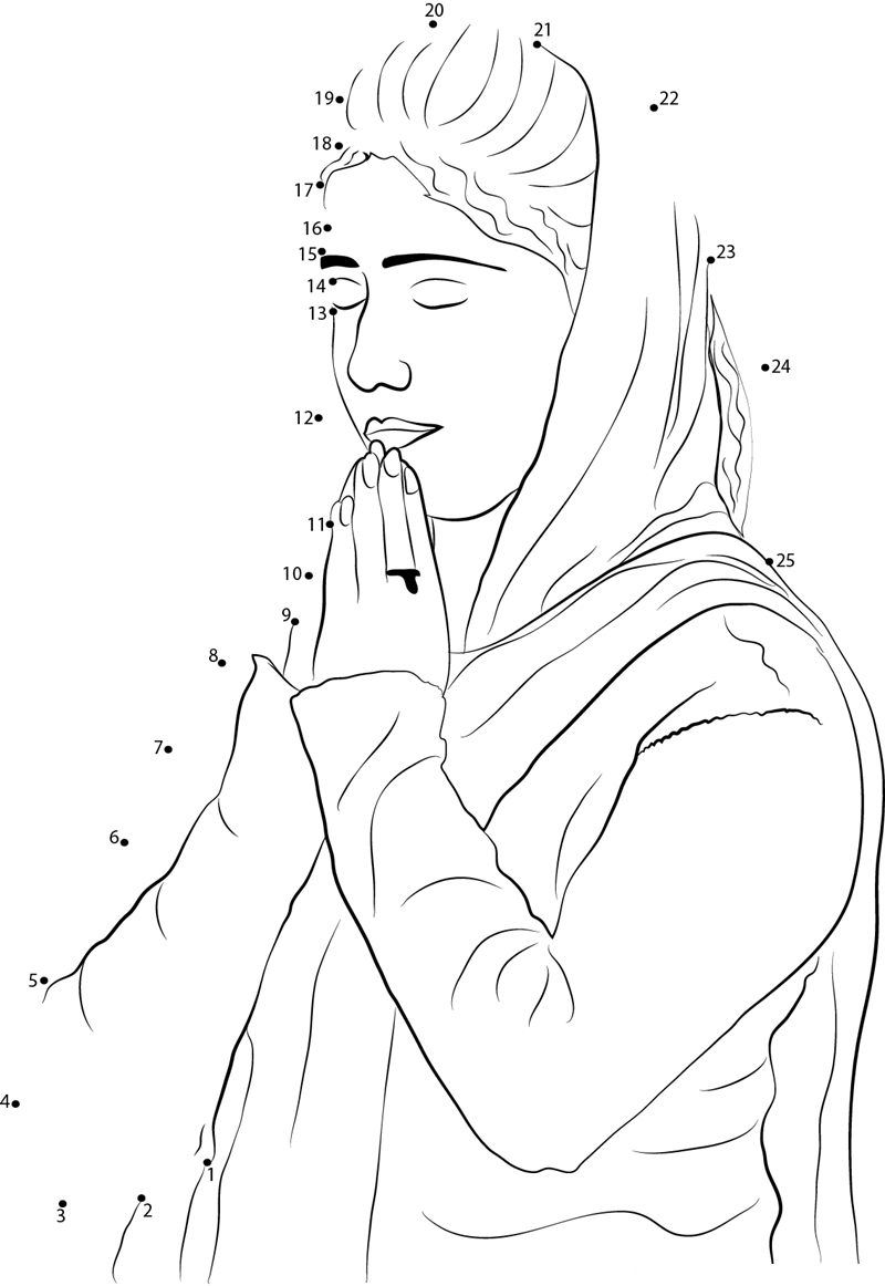 Woman Praying On Guru Nanak Jayanti dot to dot worksheets