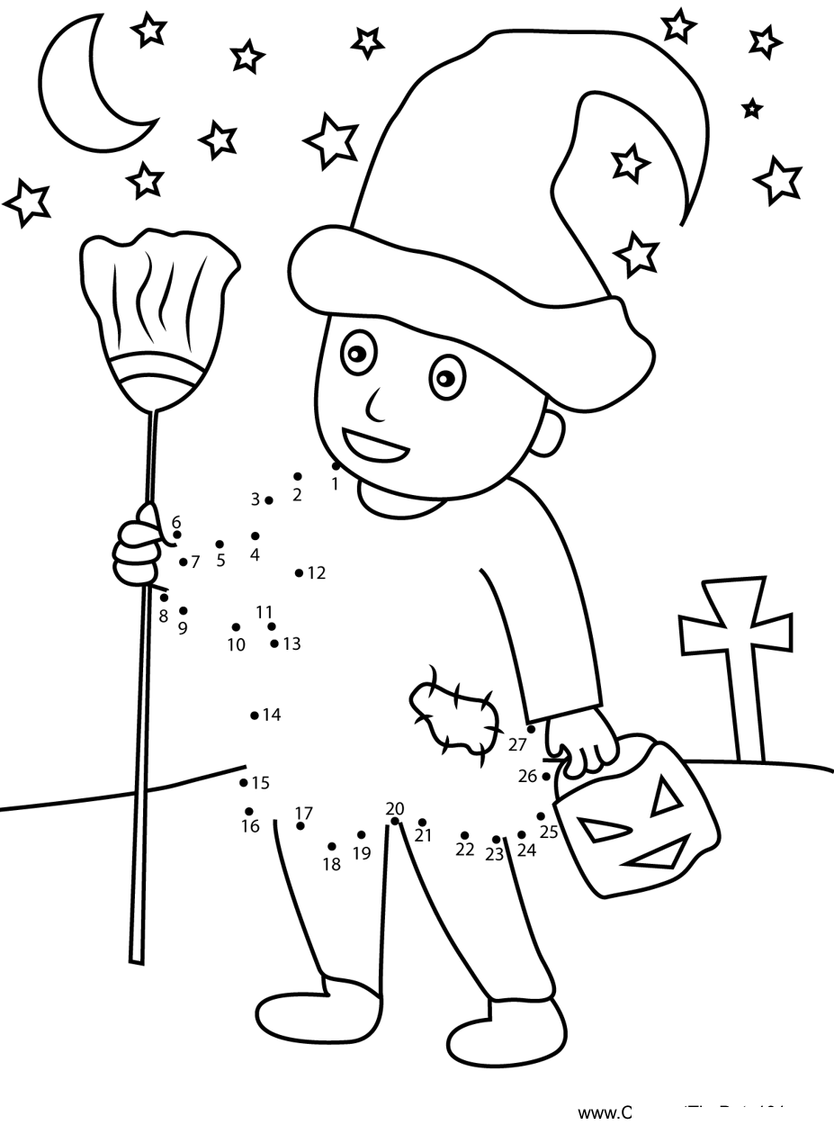 Boy-With-Halloween-Costume printable dot to dot worksheet