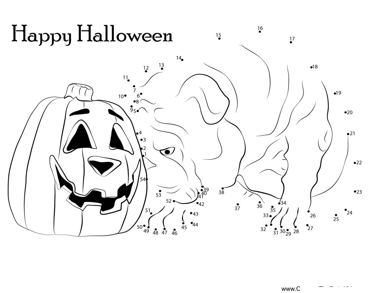 Bulldog-And-Pumpkin-Halloween printable dot to dot worksheet