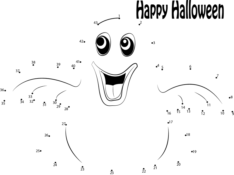 Cute Halloween Ghost printable dot to dot worksheet