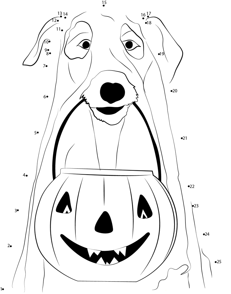 Dogs Jack Lantern Pumpkins Ghost printable dot to dot worksheet