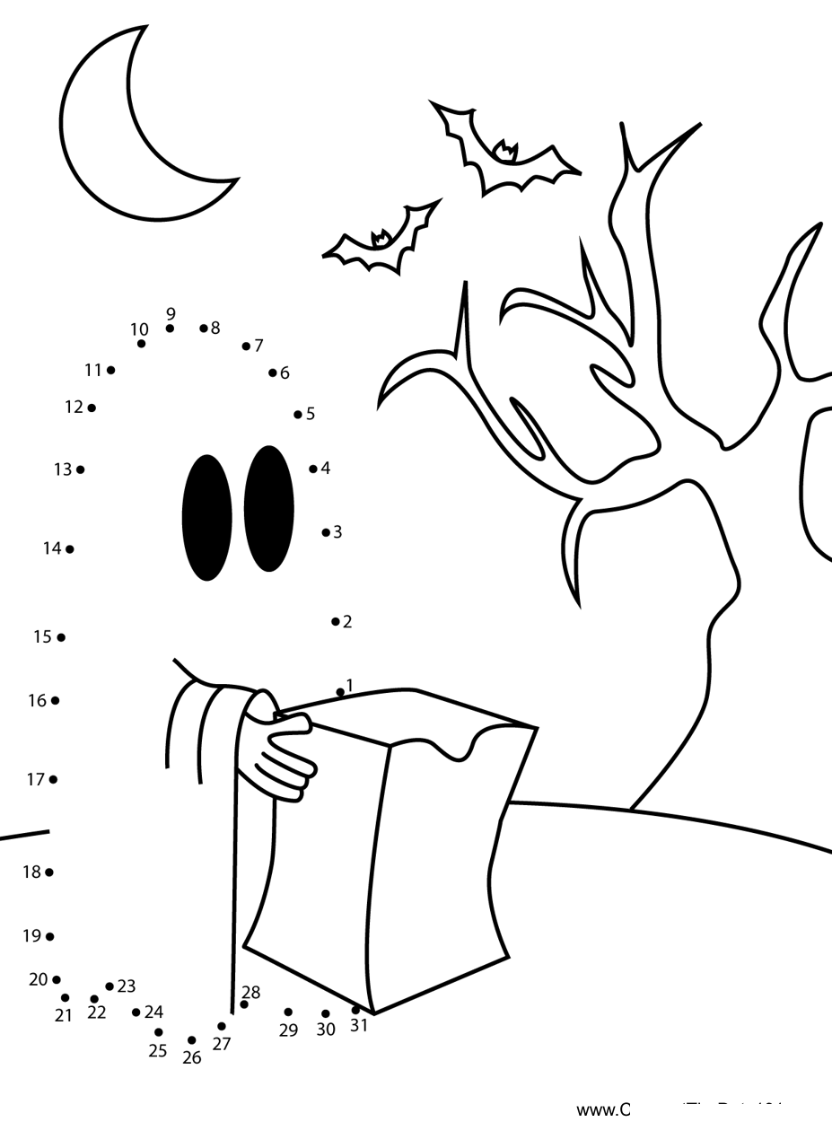 Ghost-Gift-Box printable dot to dot worksheet