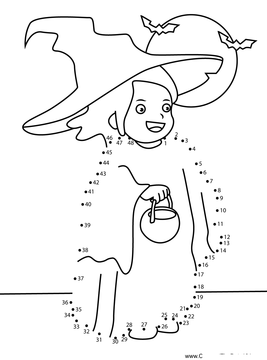 Girl-With-Halloween-Dress printable dot to dot worksheet