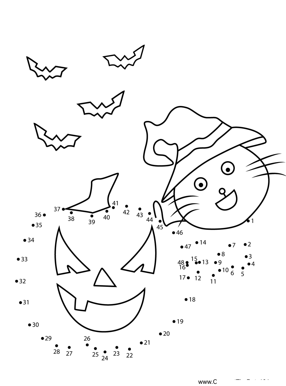 Halloween-Cat printable dot to dot worksheet