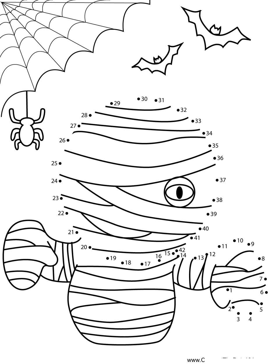 Halloween-Mummy dot to dot worksheets