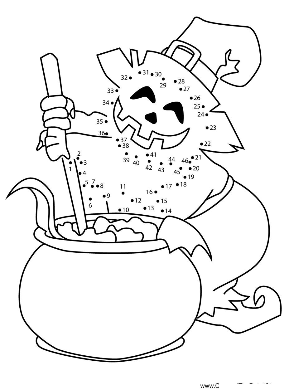 Halloween-Pumpkin-Witch-Cooking printable dot to dot worksheet