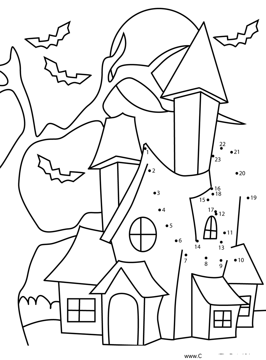 Haunted-House dot to dot worksheets