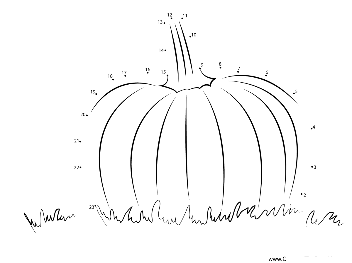 Pumpink-In-Garden printable dot to dot worksheet