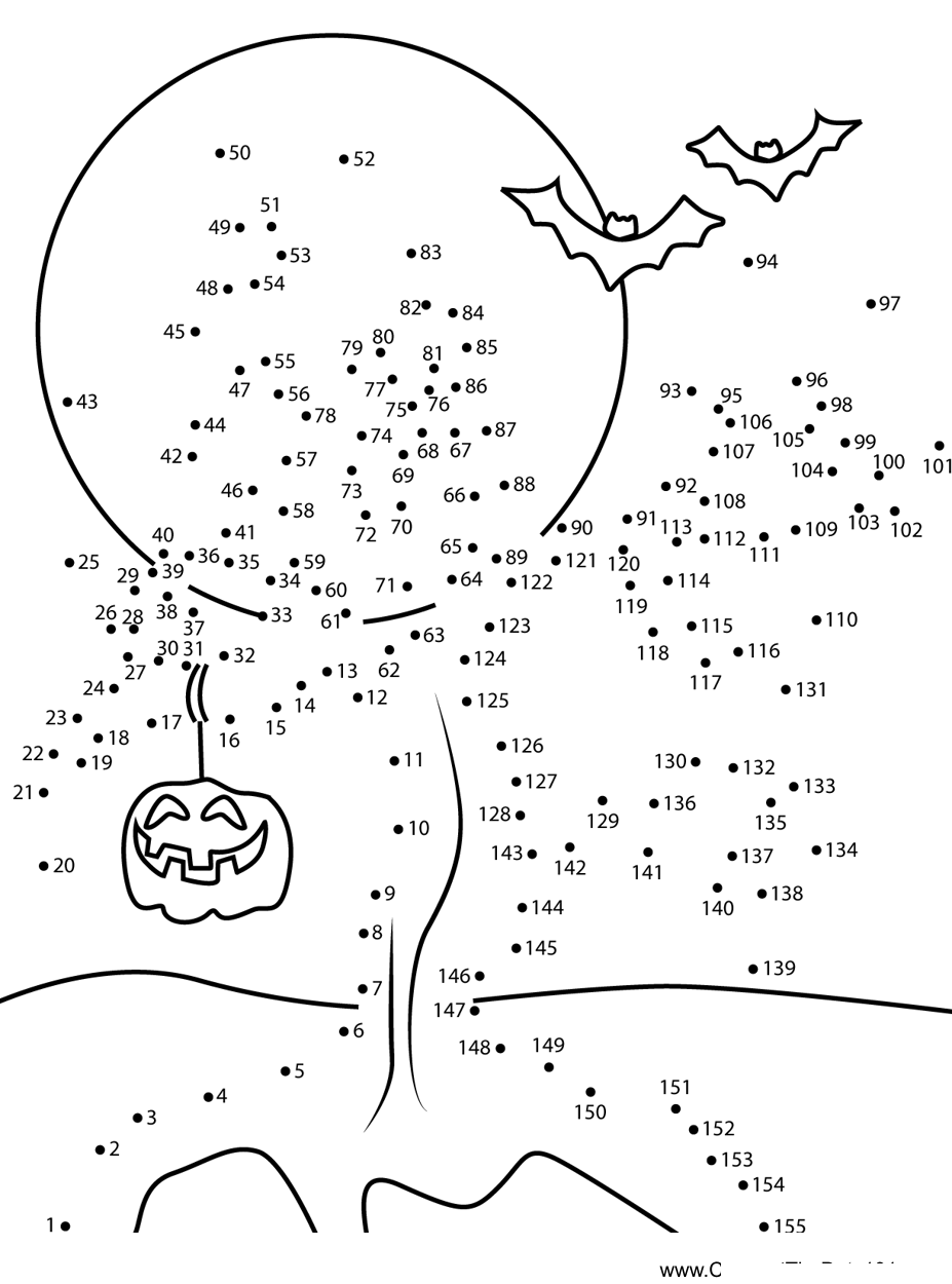 Pumpkin-Hanging-On-Tree printable dot to dot worksheet