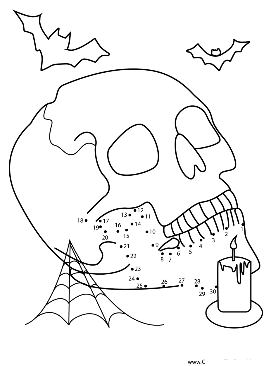 Scary-Skull printable dot to dot worksheet