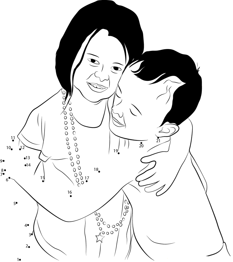 Brother And Sisters Hugging printable dot to dot worksheet