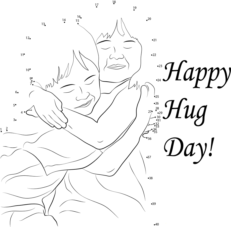 Cute Hug Day printable dot to dot worksheet