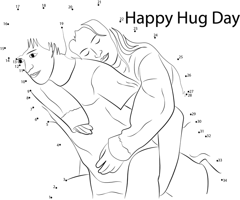 Love Couple Hug printable dot to dot worksheet