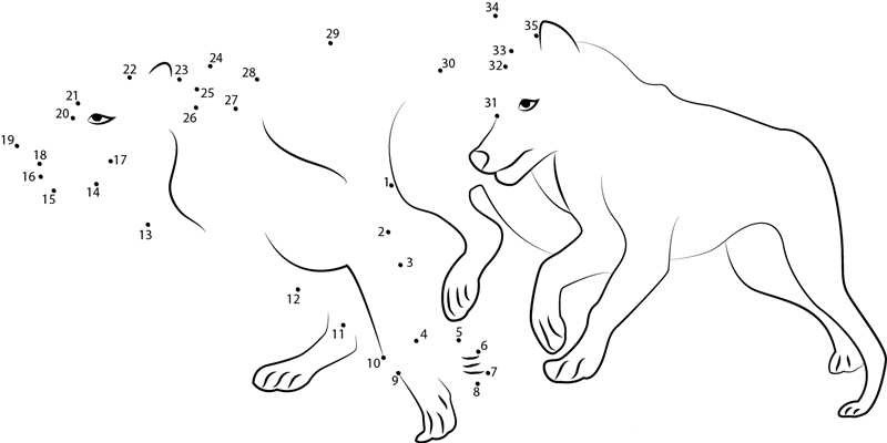 Two Wolves Running printable dot to dot worksheet