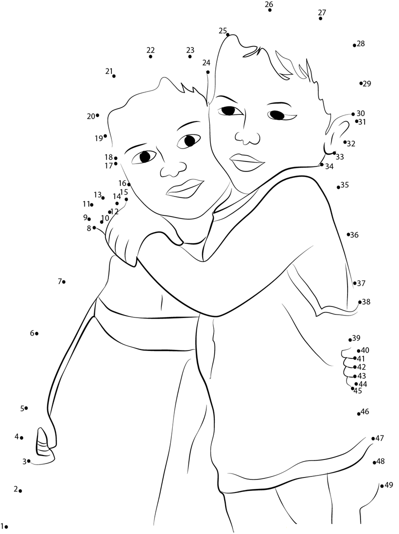 Sweet Romantic Hug printable dot to dot worksheet