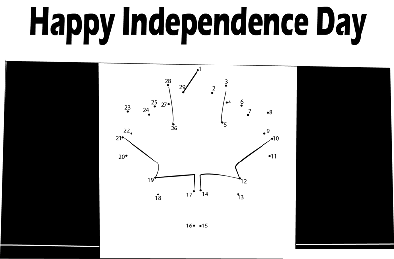 Happy Independence Day Canada printable dot to dot worksheet