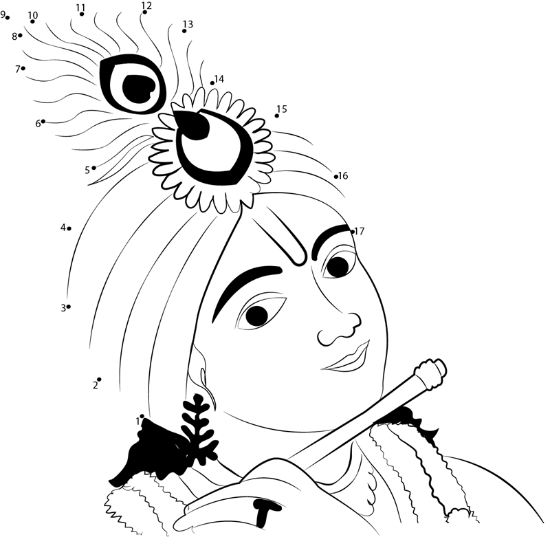 Beautiful Krishna dot to dot worksheets