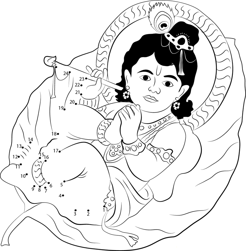 Krishna Sucking His Toe printable dot to dot worksheet