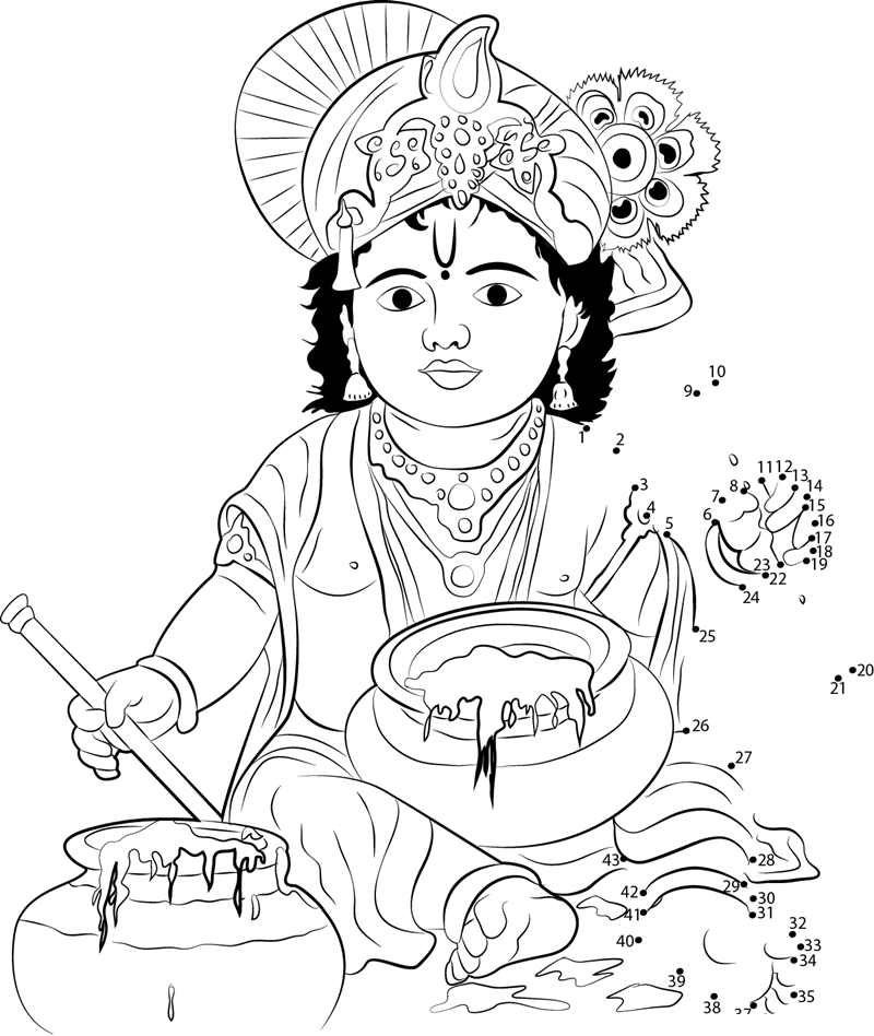 Lord Krishna printable dot to dot worksheet