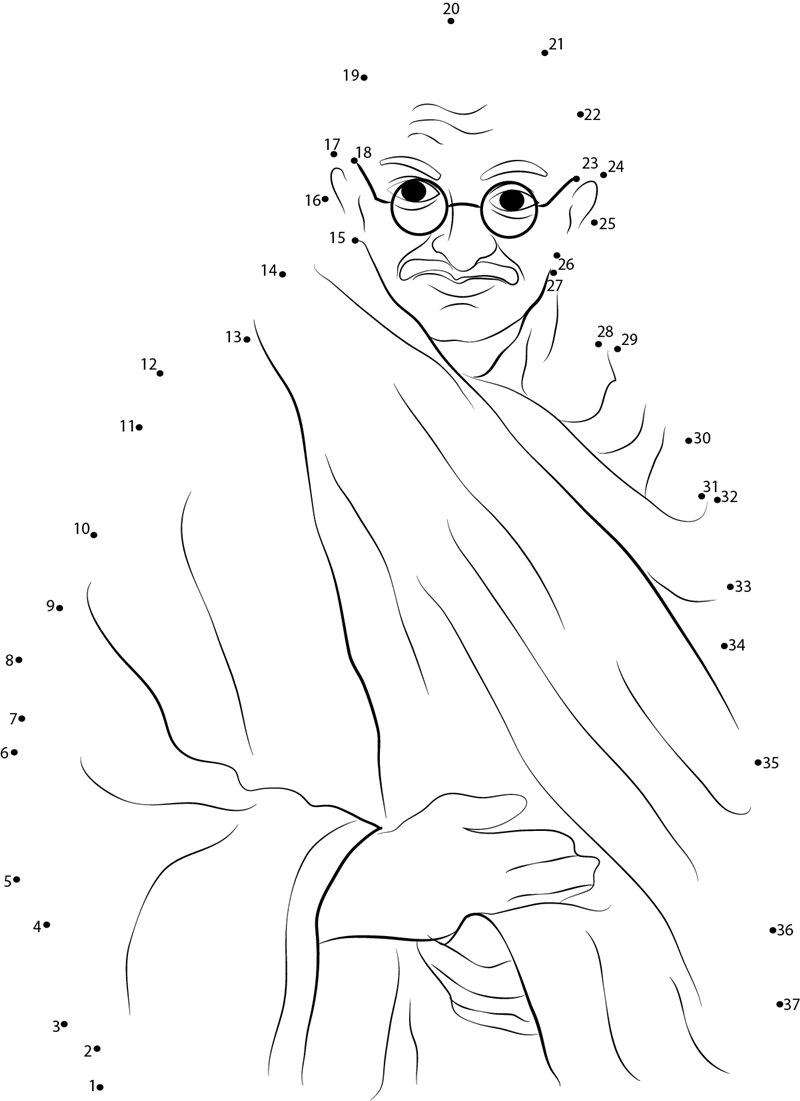 Celebrating The Birthday Gandhi printable dot to dot worksheet