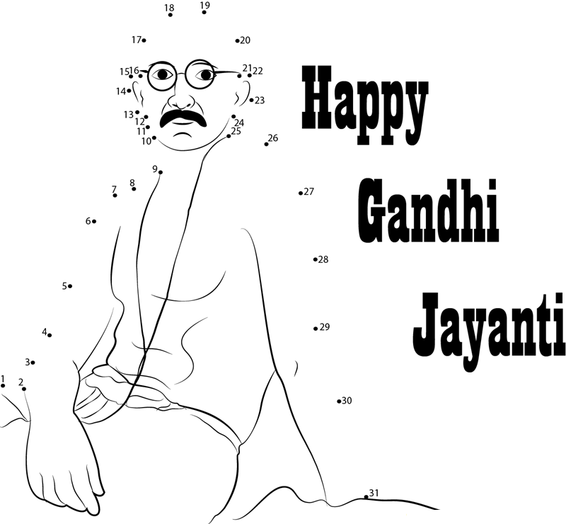 Gandhi Jayanti printable dot to dot worksheet