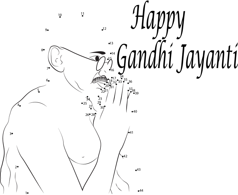 Happy Mahatma Gandhi Jayanti printable dot to dot worksheet