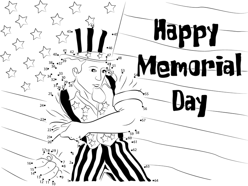 Happy Memorial Day dot to dot worksheets