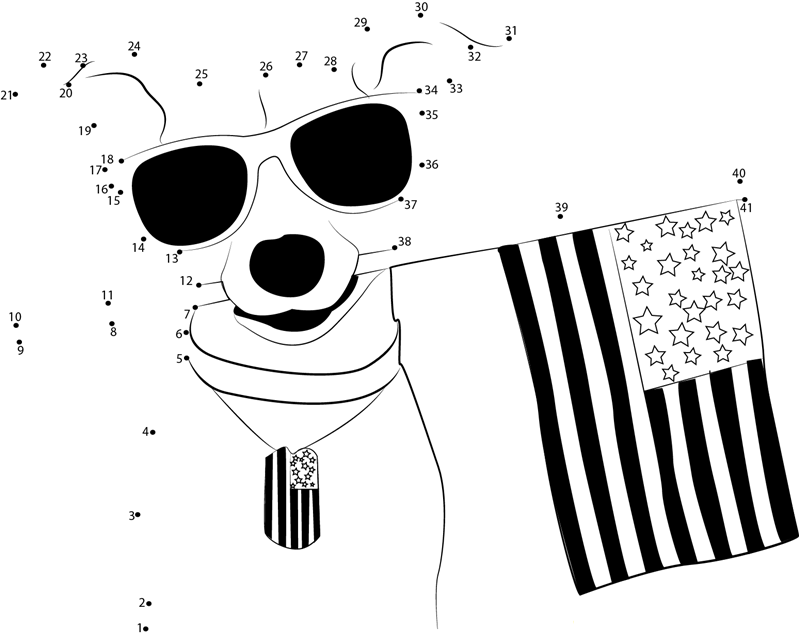 Happy Memorial Day Dog dot to dot worksheets