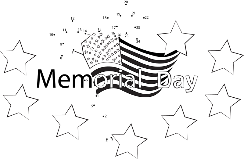 Memorial Day With Stars printable dot to dot worksheet