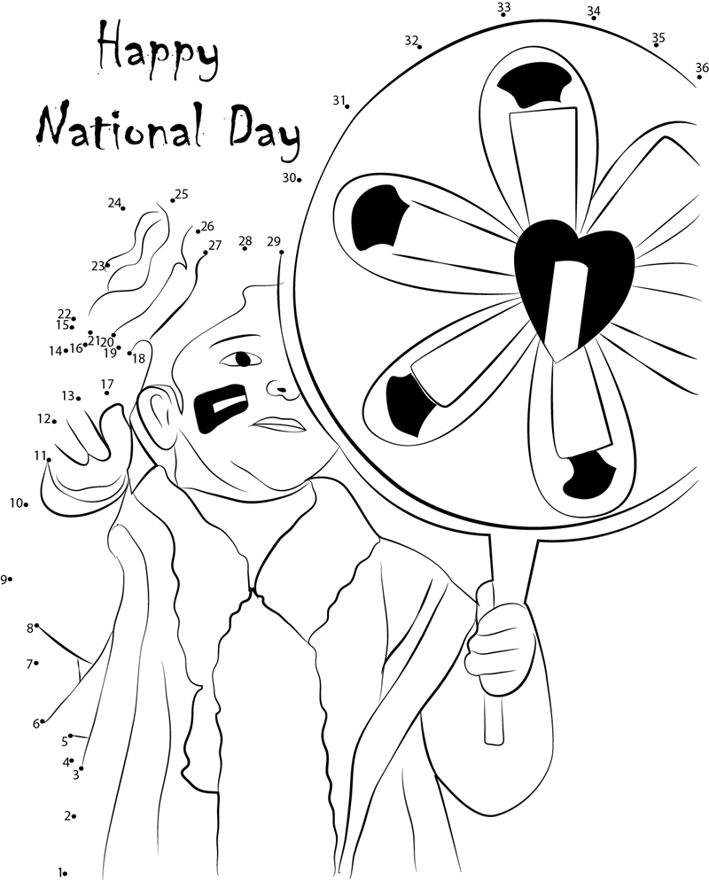 Happy National Day printable dot to dot worksheet