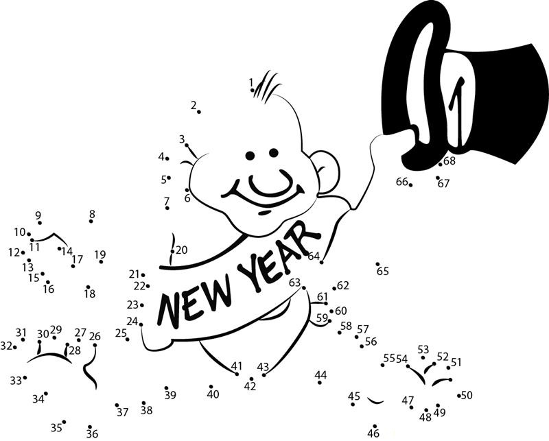 Baby Waving Cap  New Year printable dot to dot worksheet