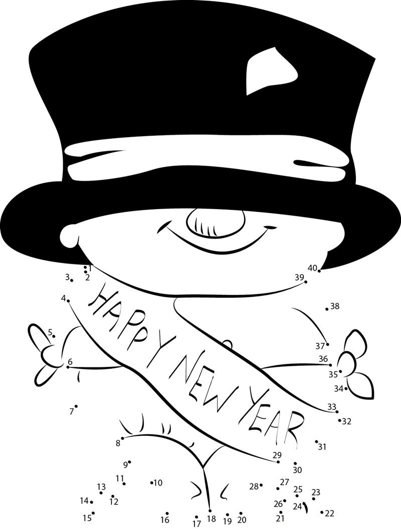 Baby With Cute Hat On New Year dot to dot worksheets