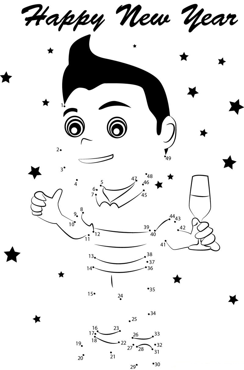 Boy Celebrating New Year printable dot to dot worksheet