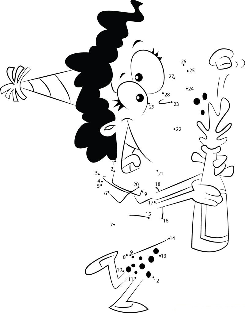 Cartoon Vector Of Happy Girl Opening Bottle dot to dot worksheets