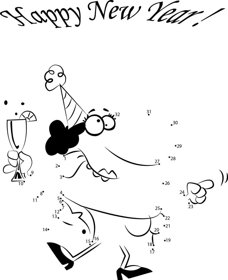 Drinking Lady Celebrating New Year dot to dot worksheets