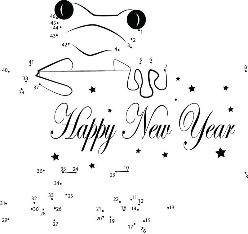 Frog New Year printable dot to dot worksheet