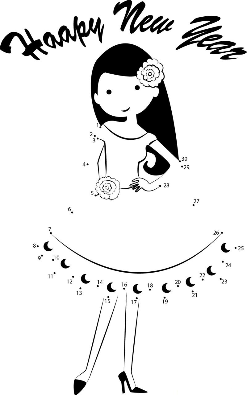 Girl Wishing Happy New Year dot to dot worksheets