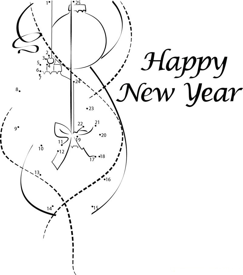 Happy New Year Boll printable dot to dot worksheet